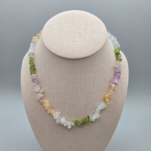 Amethyst Citrine Peridot Gemstone Chip Bead Necklace Barrel Clasp 16 Inch